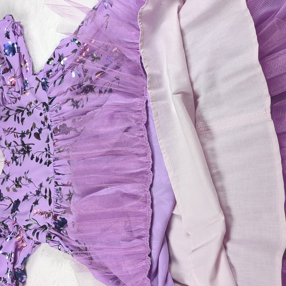 Childrensalon Lavender Floral Chiffon Gown with Puff Sleeves Size 7 - Picture 8 of 14